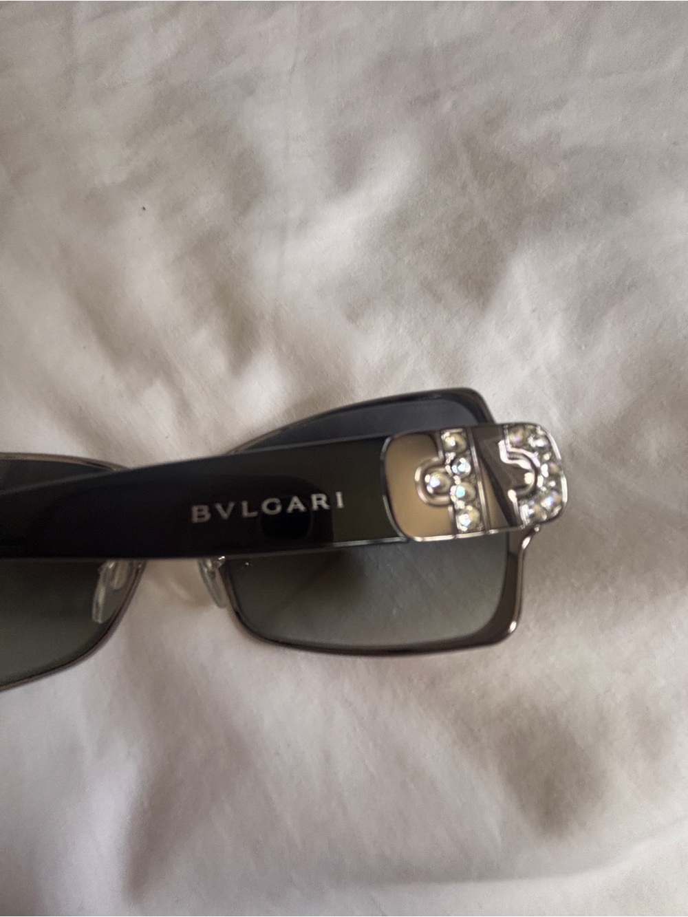 Bvlgari Black/Silver tone Sunglasses with Crystal-Embellished Silver Temples - Picture 7 of 10